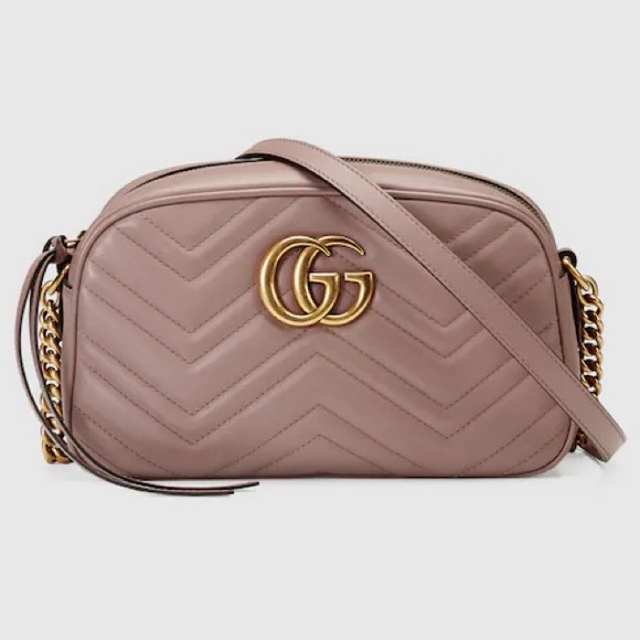 GUCCI GG MARMONT SMALL MATELASSÉ SHOULDER BAG IN DUSTY PINK - Picture 1 of 8